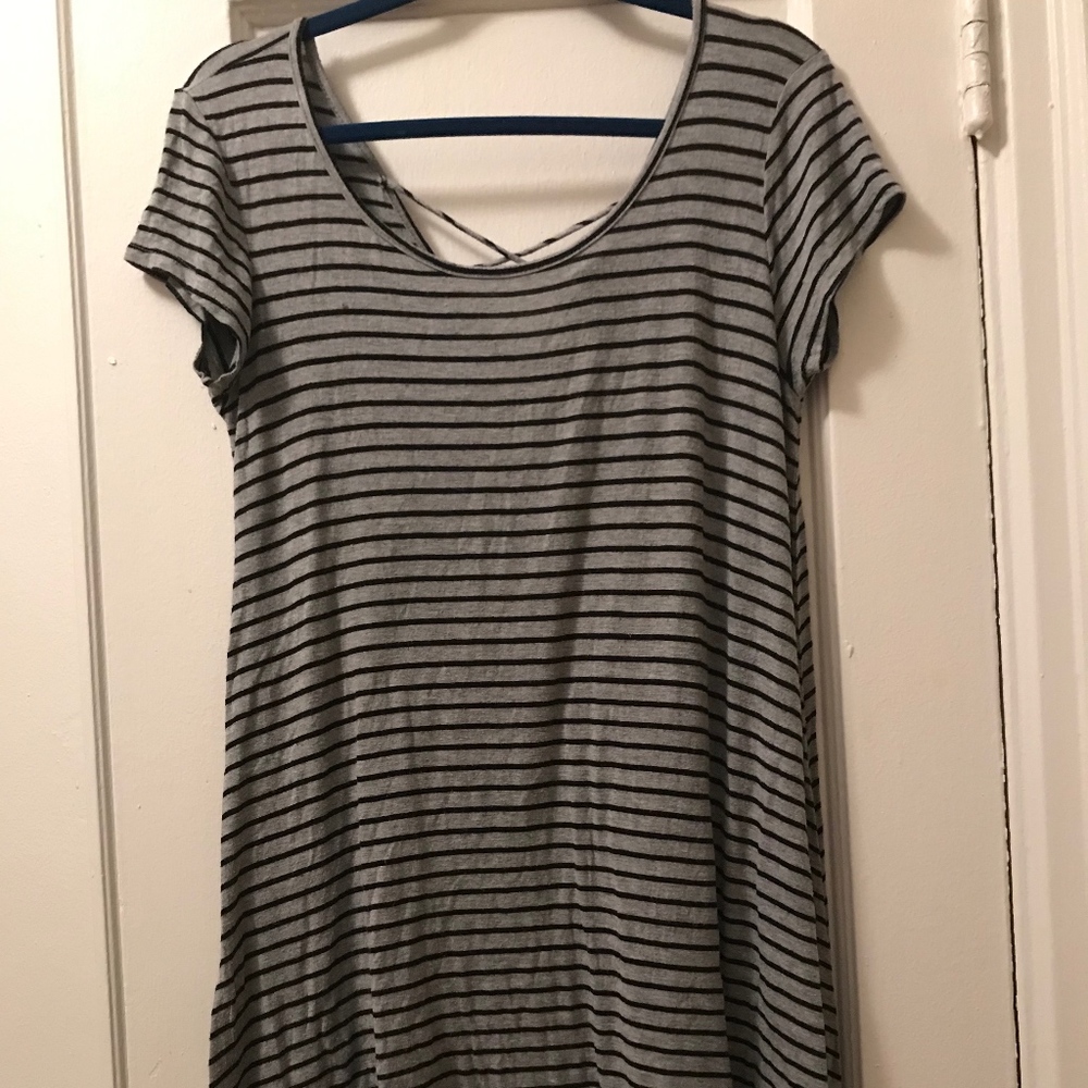 Gray and Black Striped T-shirt Dress